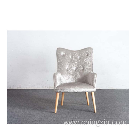 Buttoned Grey Velvet Fabric Armed Leisure Chair